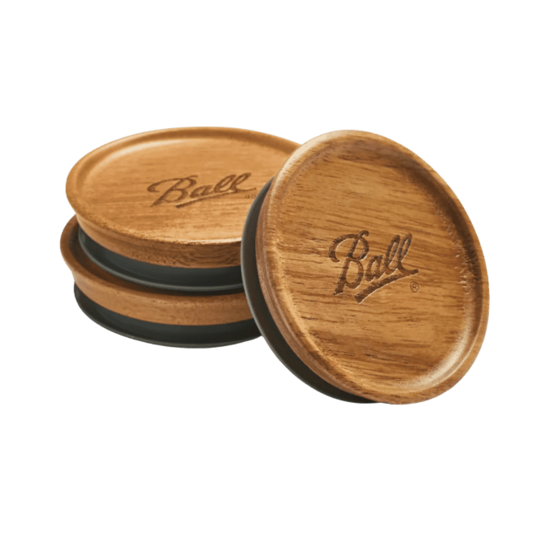 Ball 3pk Wooden Storage Lids, Regular Mouth: Hardwood Canning Lids for Ball Jars, Hand Wash, Brown, 3 Pieces