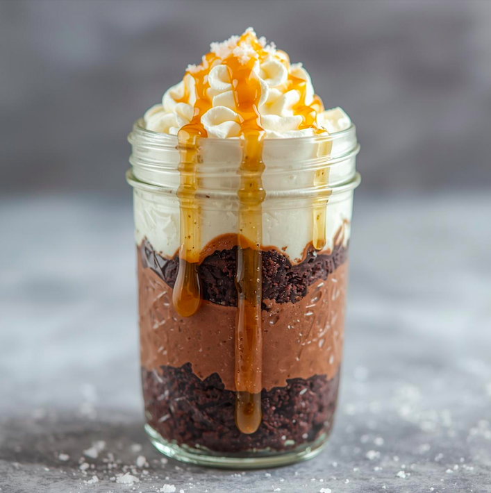 Gooey Brownie Pudding Jars Recipe: Layered Chocolate Caramel Dessert Cups